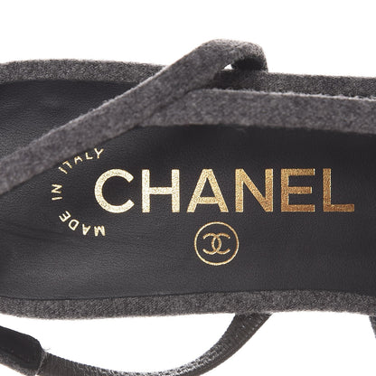 Chanel Wool Velvet Cap Toe CC Slingback Pumps 36 Black Grey 7 of 8