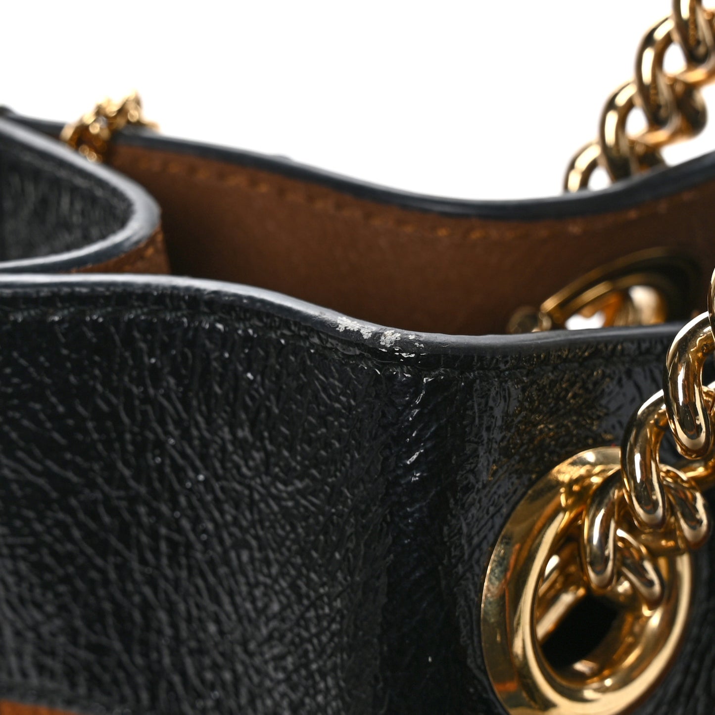 Suede Patent Large Rajah Chain Tote Nocciola Black