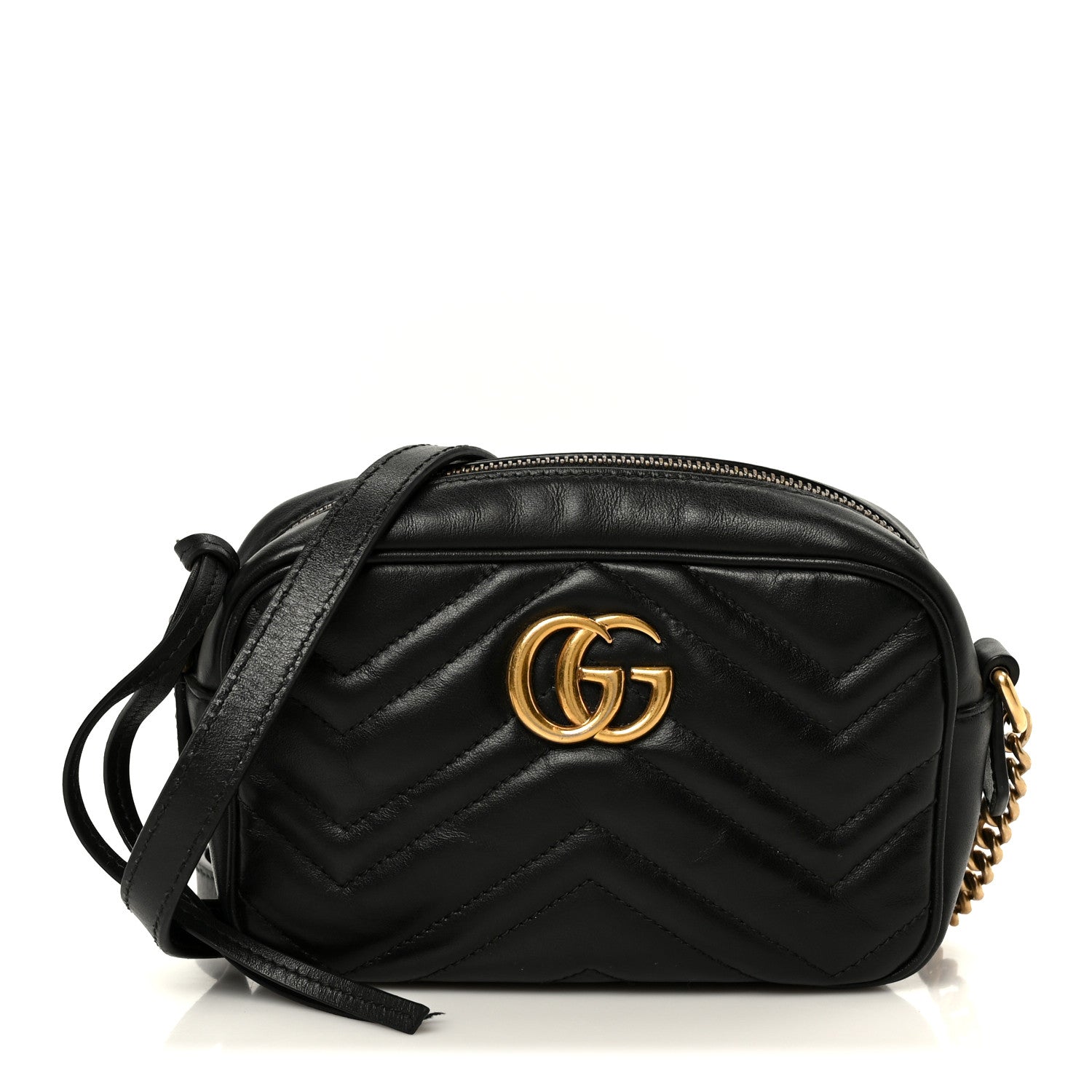 Gucci Calfskin Matelasse Mini GG Marmont Chain Shoulder Bag Black 1 of 12