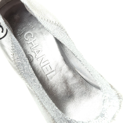 Chanel Metallic Lambskin Patent CC Elastic Stretch Pumps 36.5 Silver Black 8 of 11