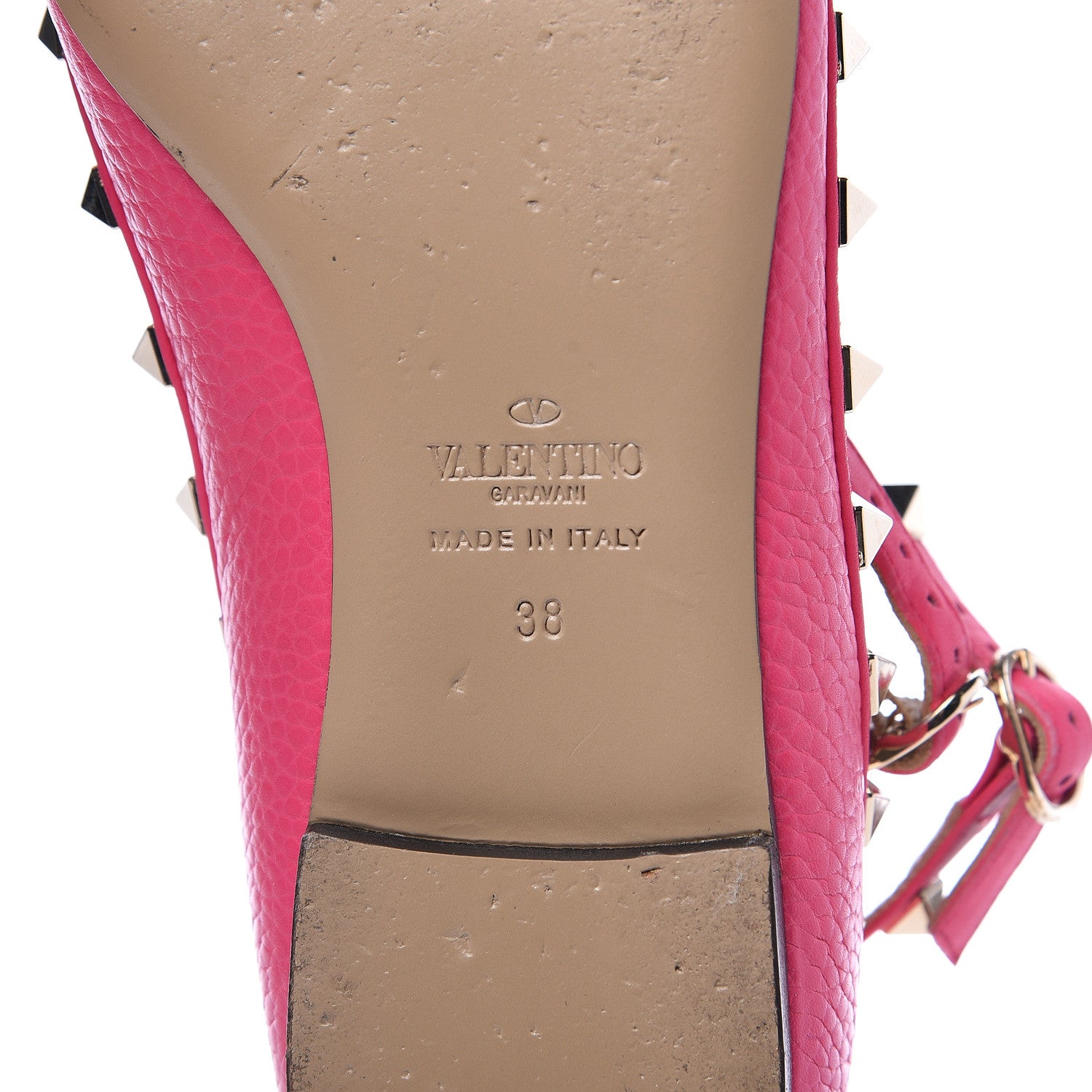 Valentino Garavani Pebbled Calfskin Rockstud Cage Ballerina Flats 38 Peony 7 of 11