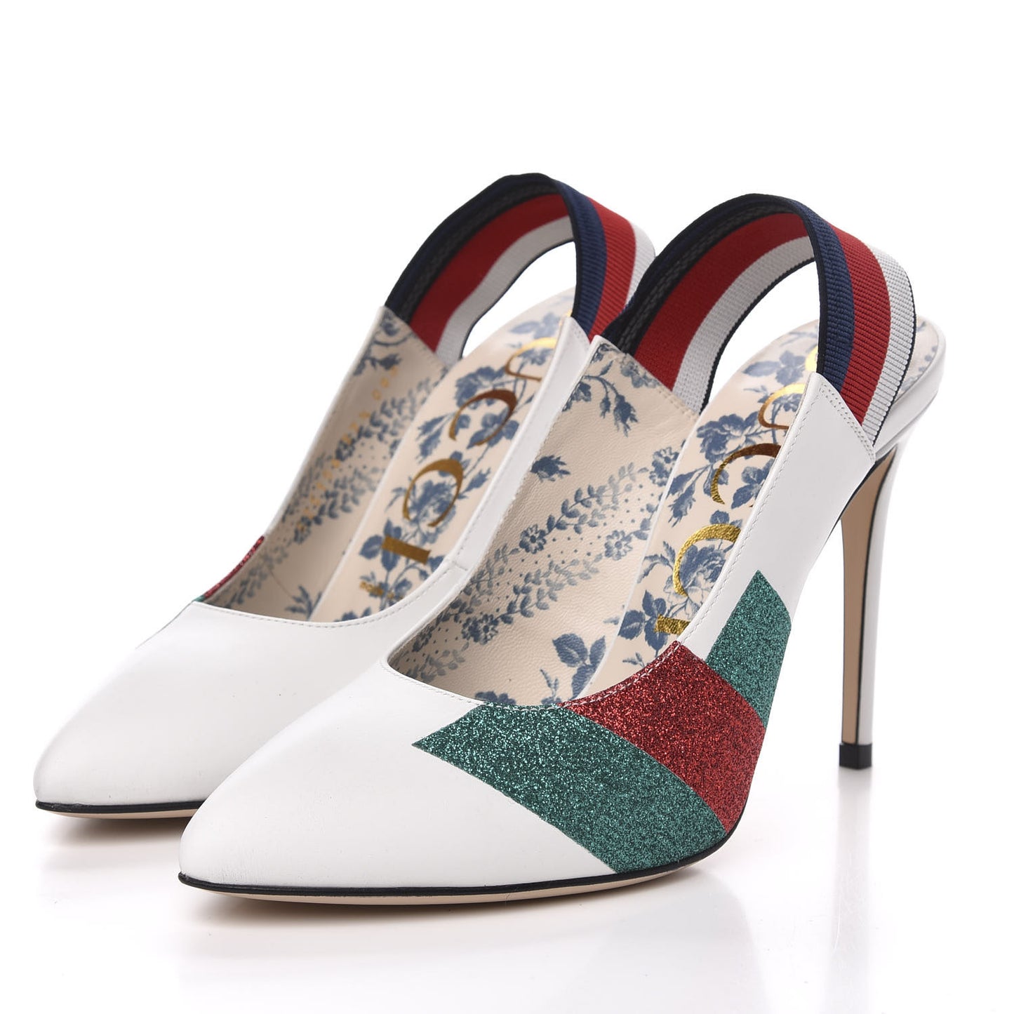 Calfskin Glitter Web High Heel Slingback Pumps 37.5 White