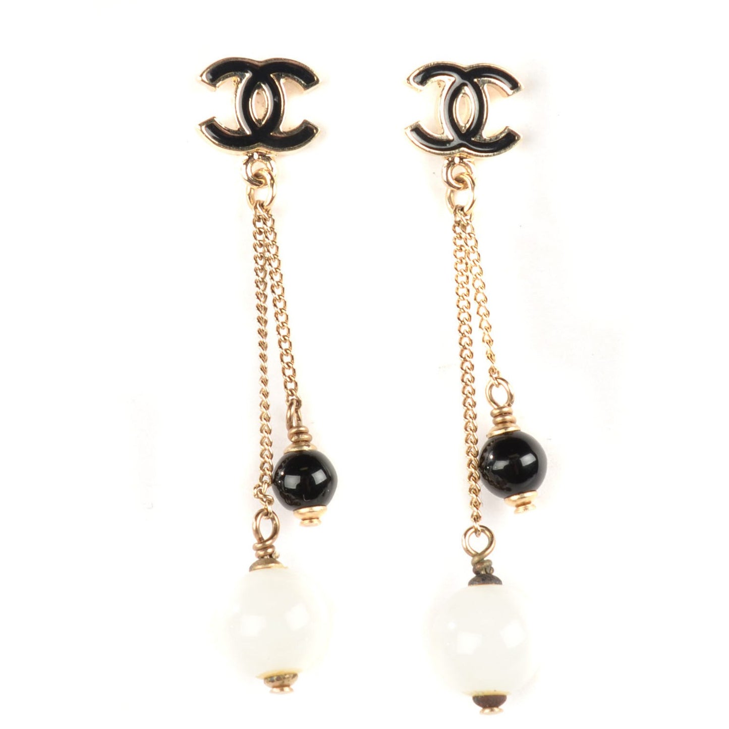 Enamel Beaded CC Drop Earrings Black Gold