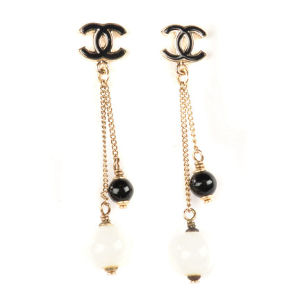 Chanel Enamel Beaded CC Drop Earrings Black Gold 1 of 4