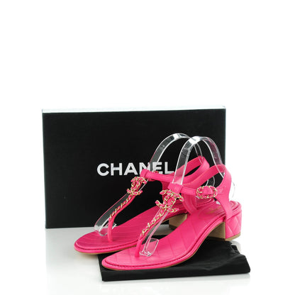 Chanel Lambskin Quilted Chain CC Thong Sandals 40 Fuchsia 5 of 8