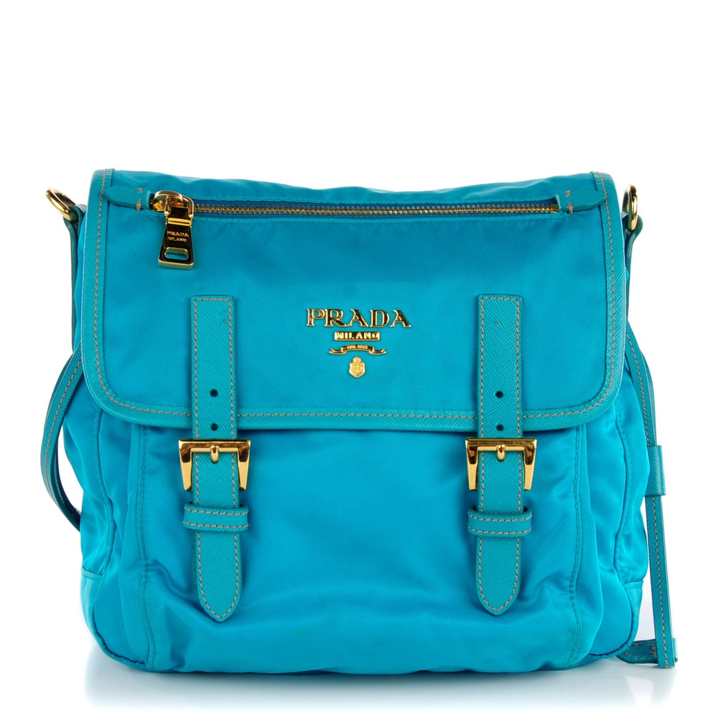 Tessuto Nylon Saffiano Messenger Bag Turchese