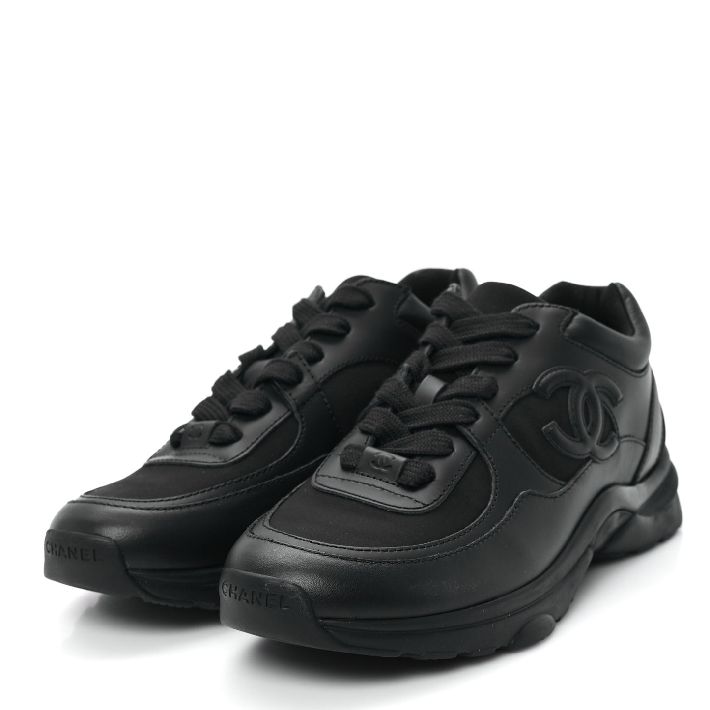 Lambskin Fabric CC Uniform Sneakers 38 Black