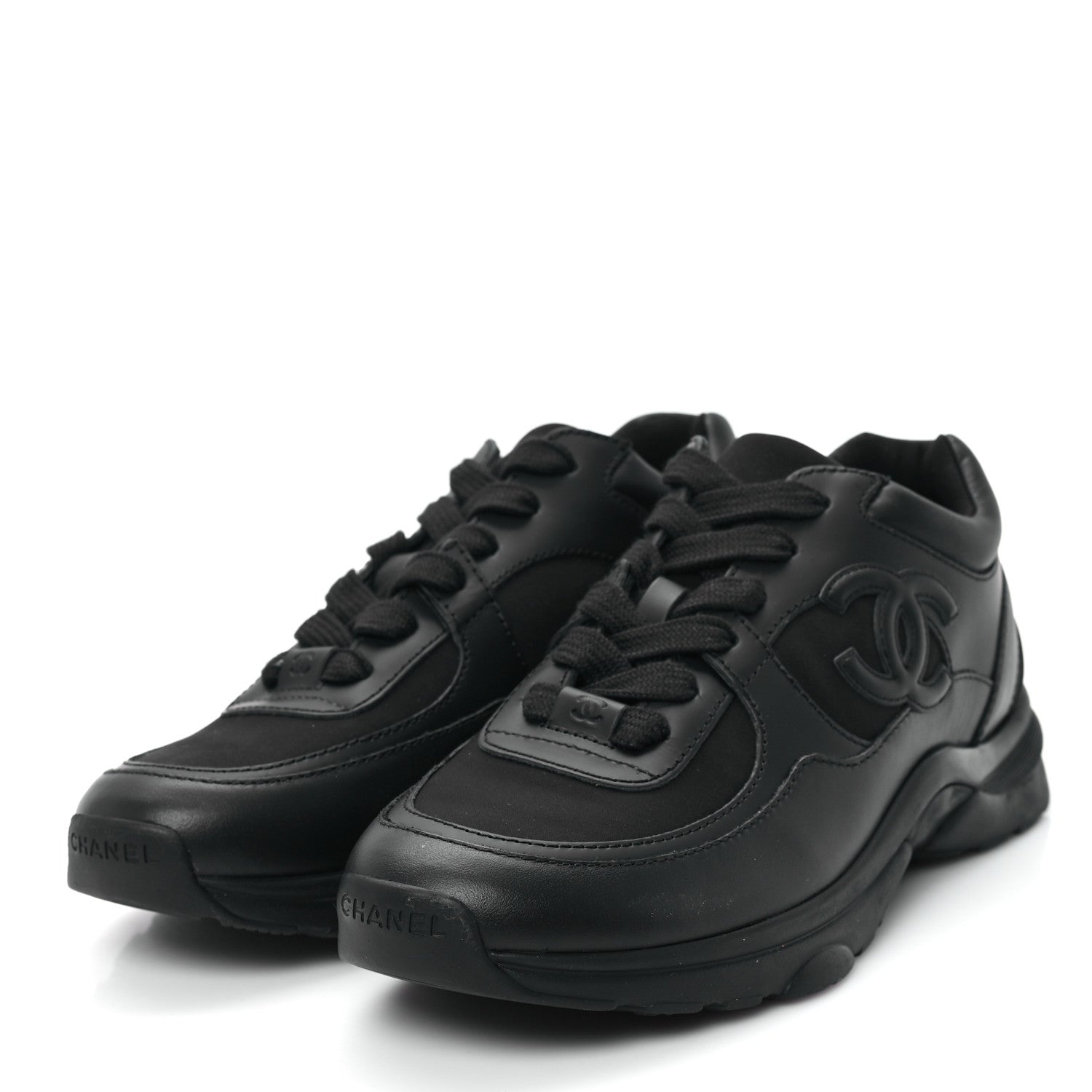 Chanel Lambskin Fabric CC Uniform Sneakers 38 Black 4 of 9