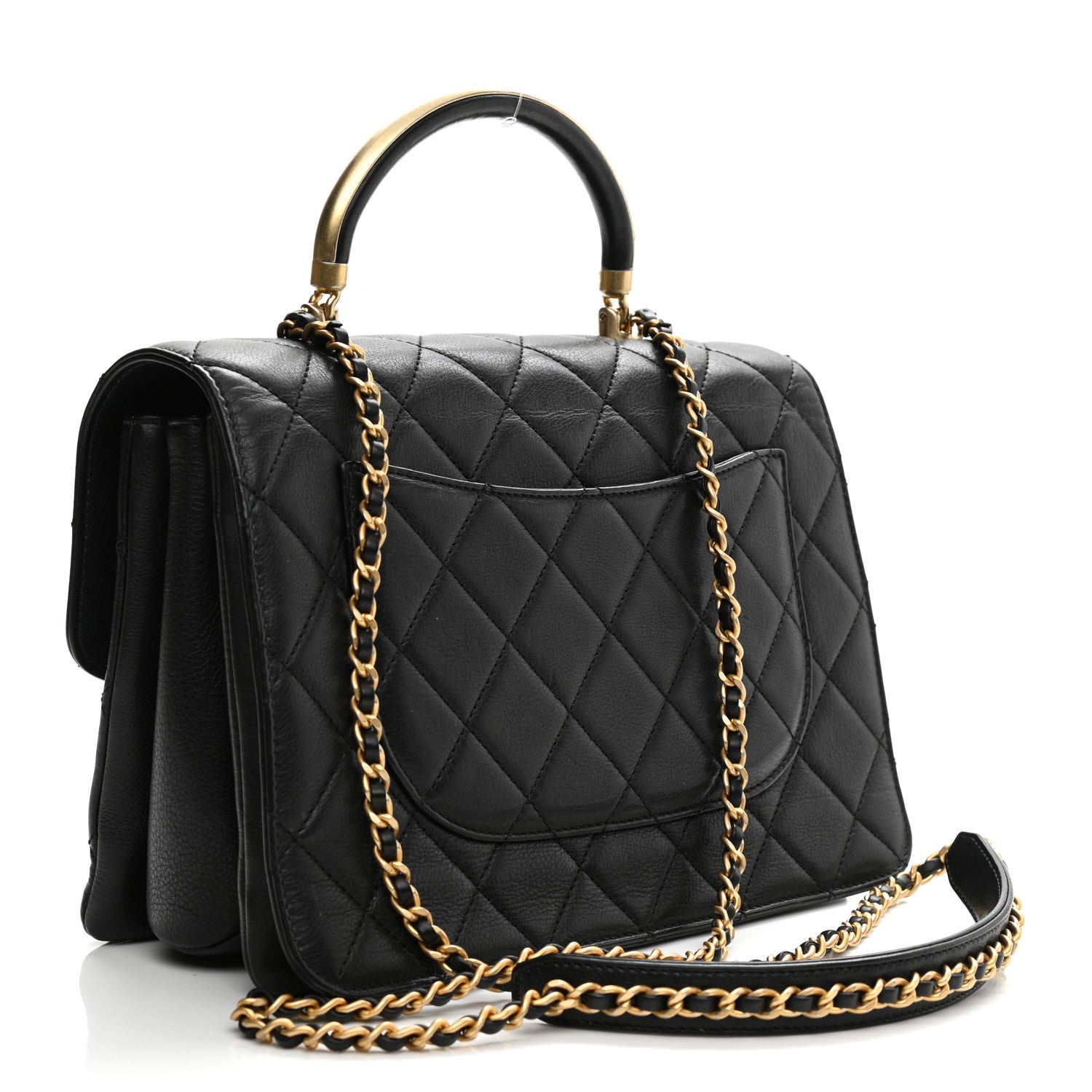 Chanel Calfskin Quilted Small Gold Top Handle Flap Black 3 of 11