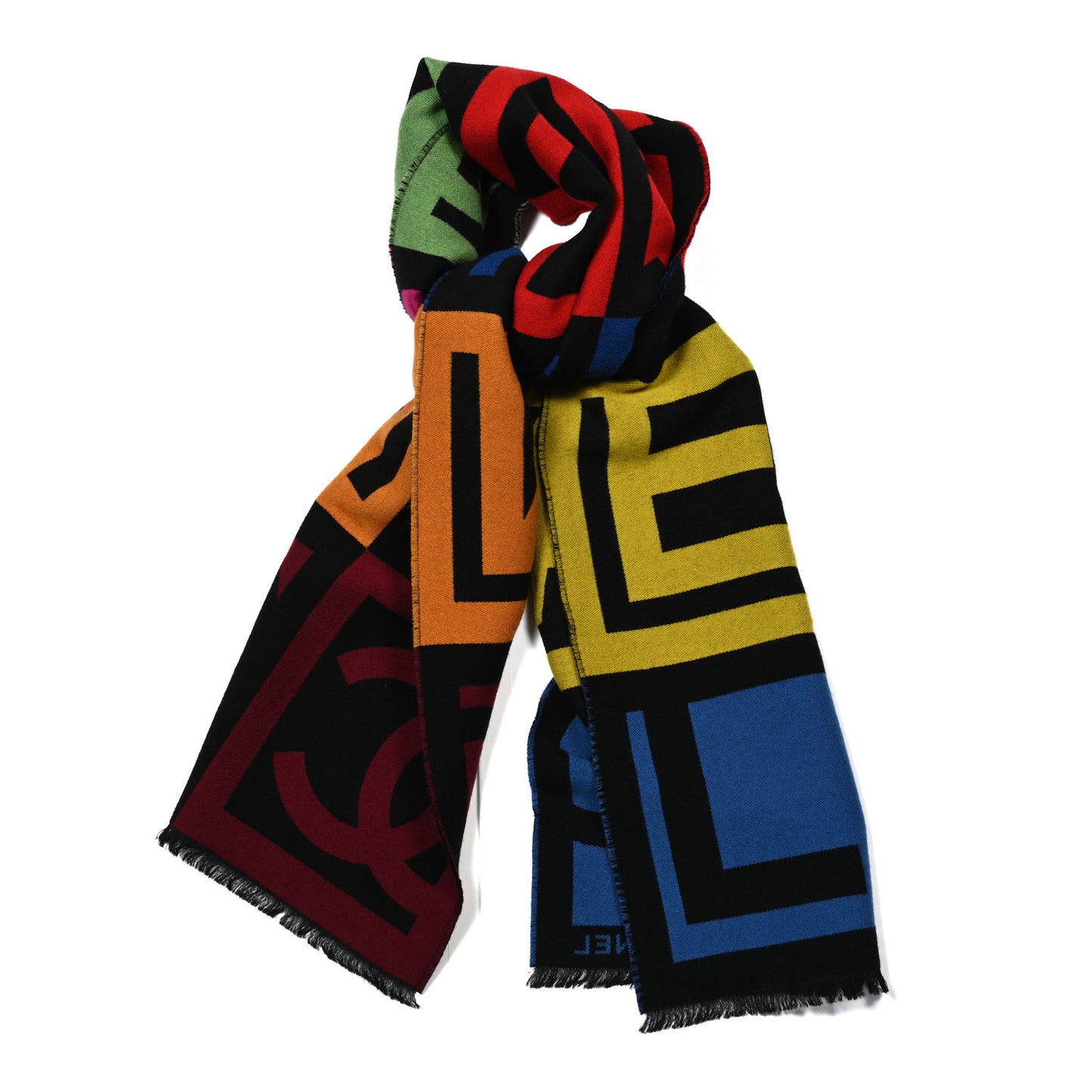 Cashmere Wool Silk CC Logo Stole Black Multicolor