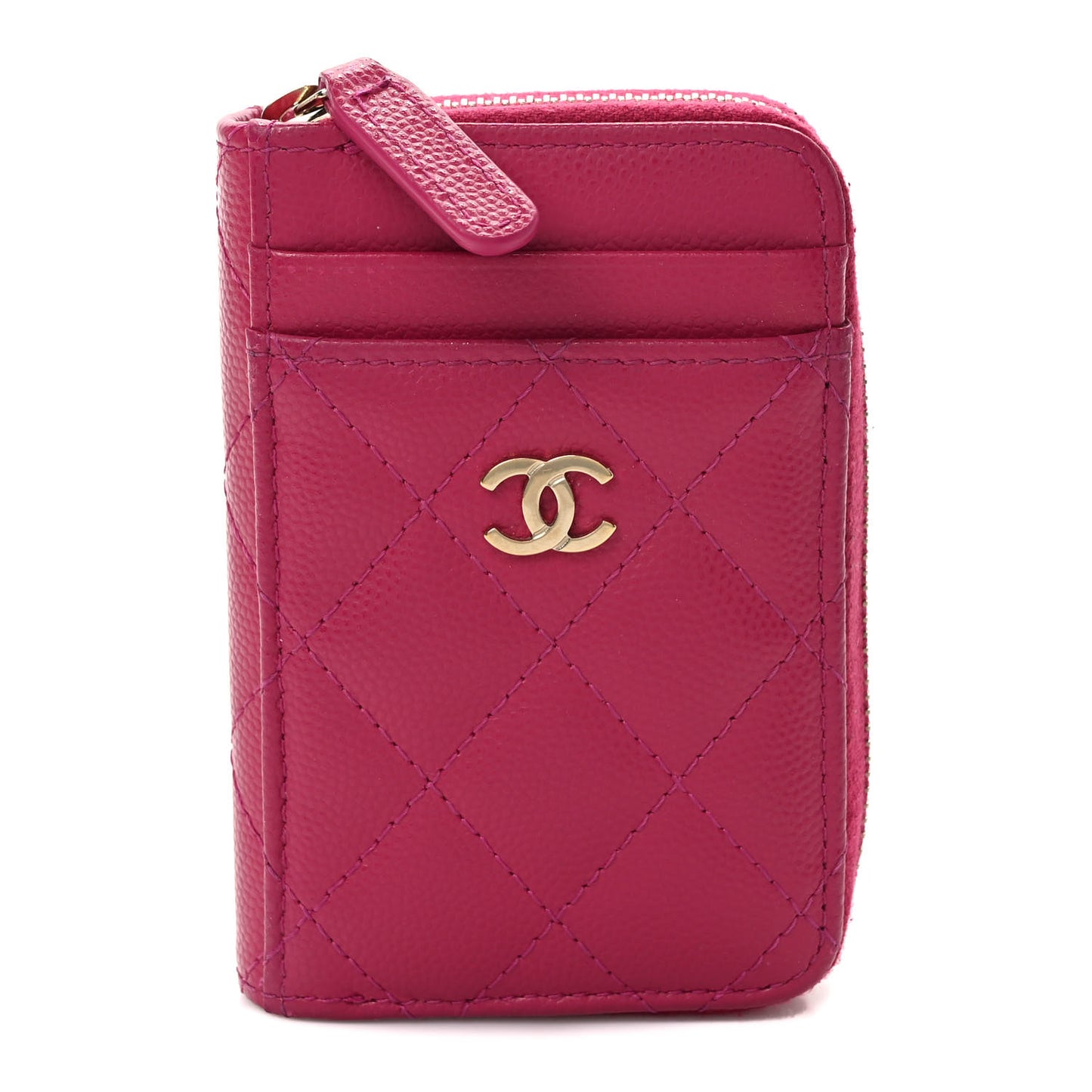 Caviar Quilted Zip Card Holder Fuchsia