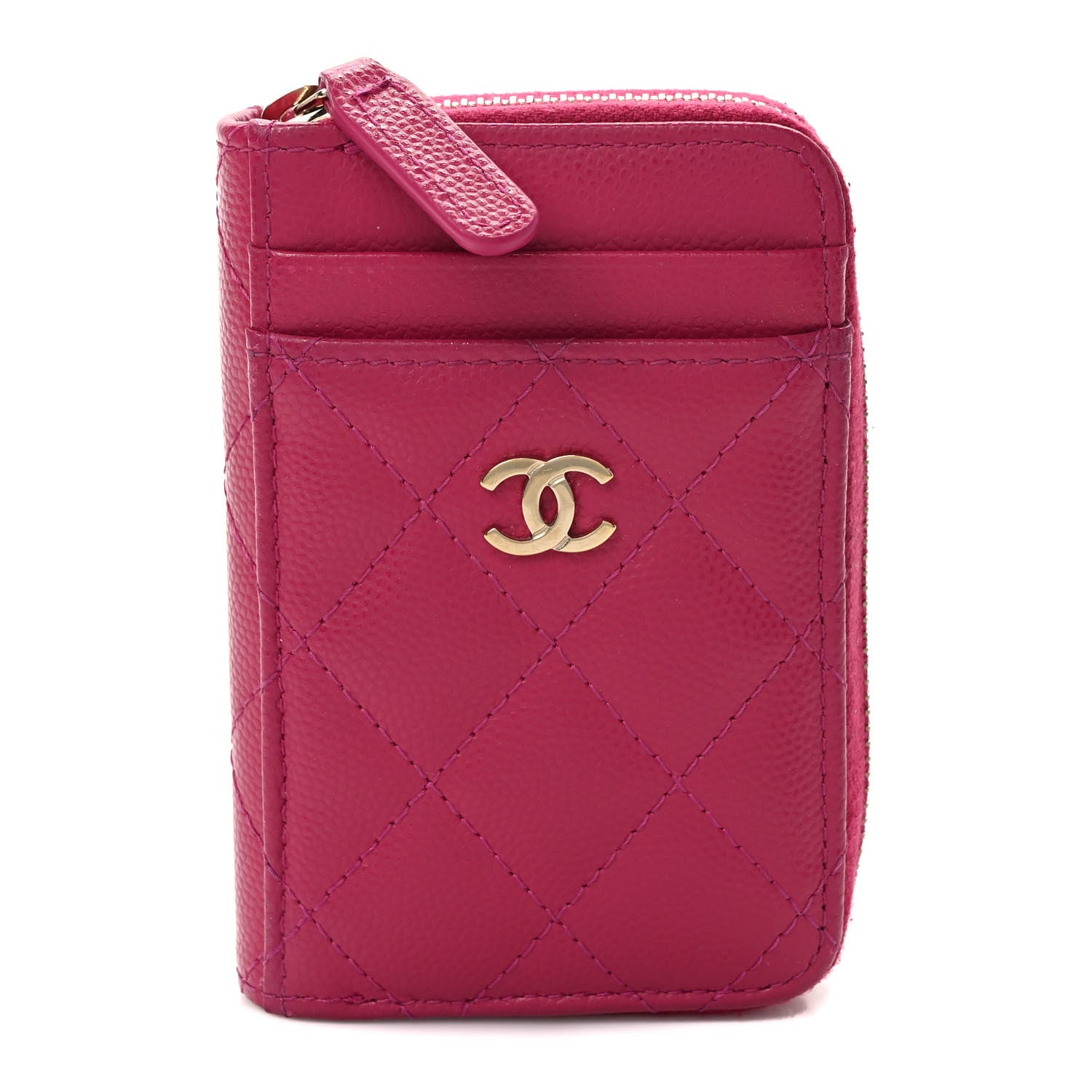 Chanel Caviar Quilted Zip Card Holder Fuchsia 1 of 7