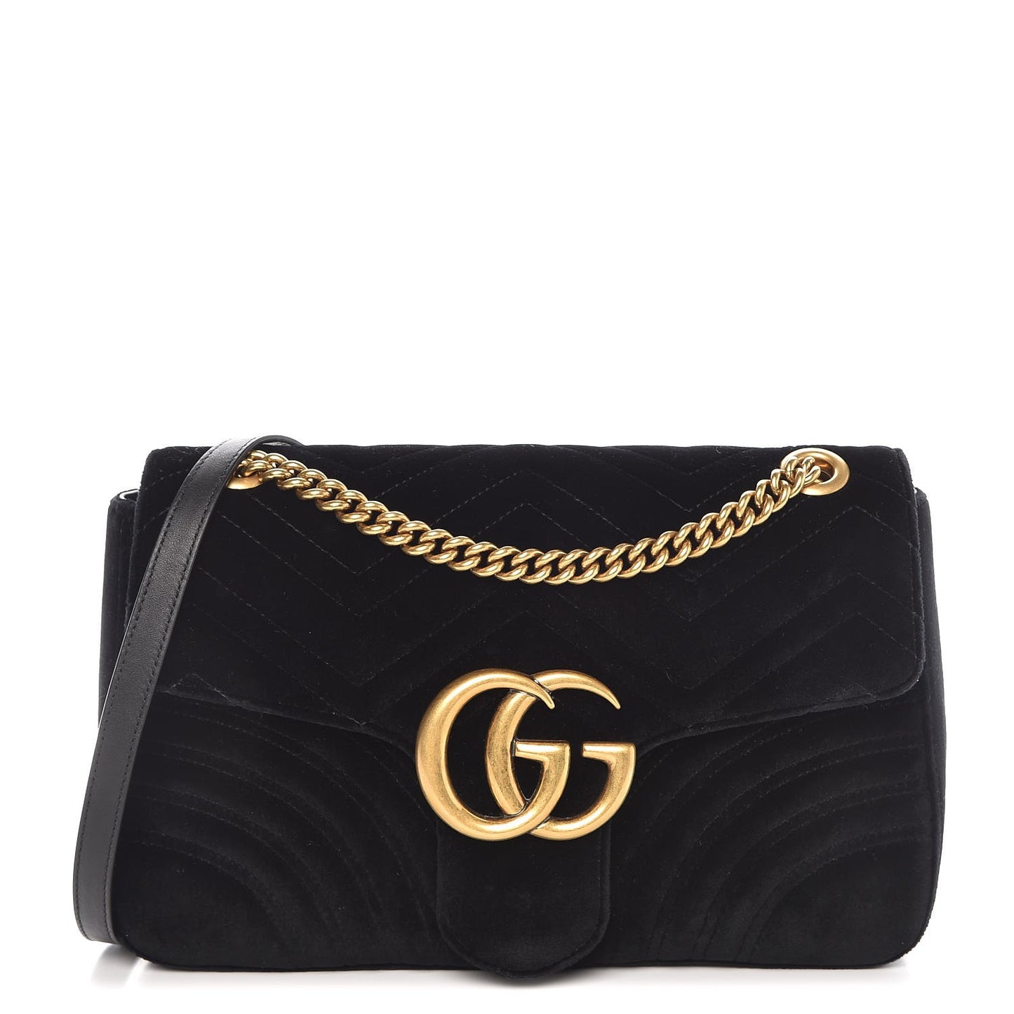 Velvet Matelasse Medium GG Marmont Shoulder Bag Black