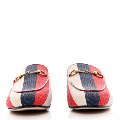 Gucci Canvas Sylvie Stripe Womens Princetown Slippers 38.5 Mystic White Hibiscus Red Maritime 2 of 11