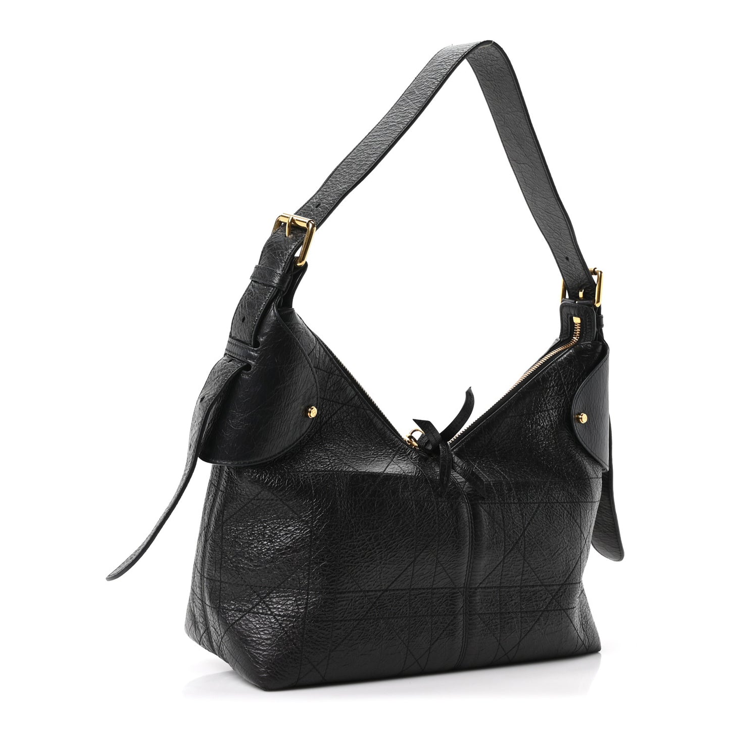 Grained Calfskin Flat Macrocannage Medium Voyage Bag Black