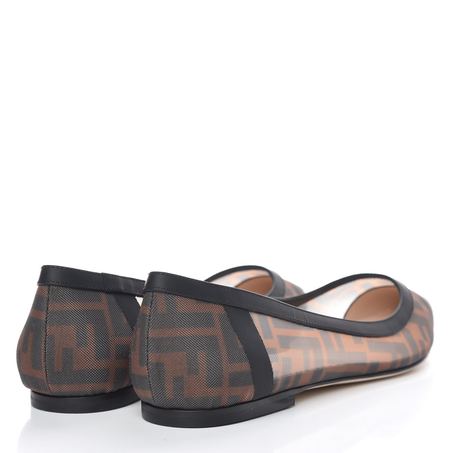 Fendi Mesh FF Skimmer Ballerina Flats 40 Tobacco Moro Black 4 of 7