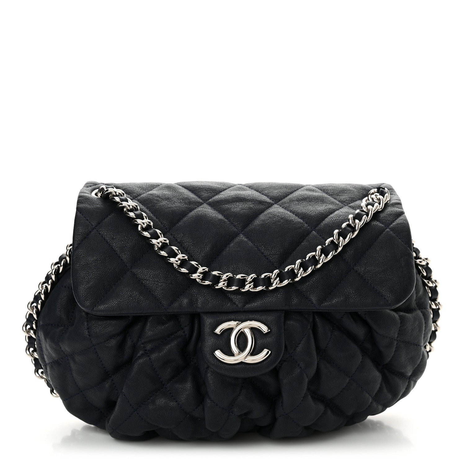 Chanel Washed Lambskin Quilted Medium Chain Around Messenger Navy Blue 1 of 11