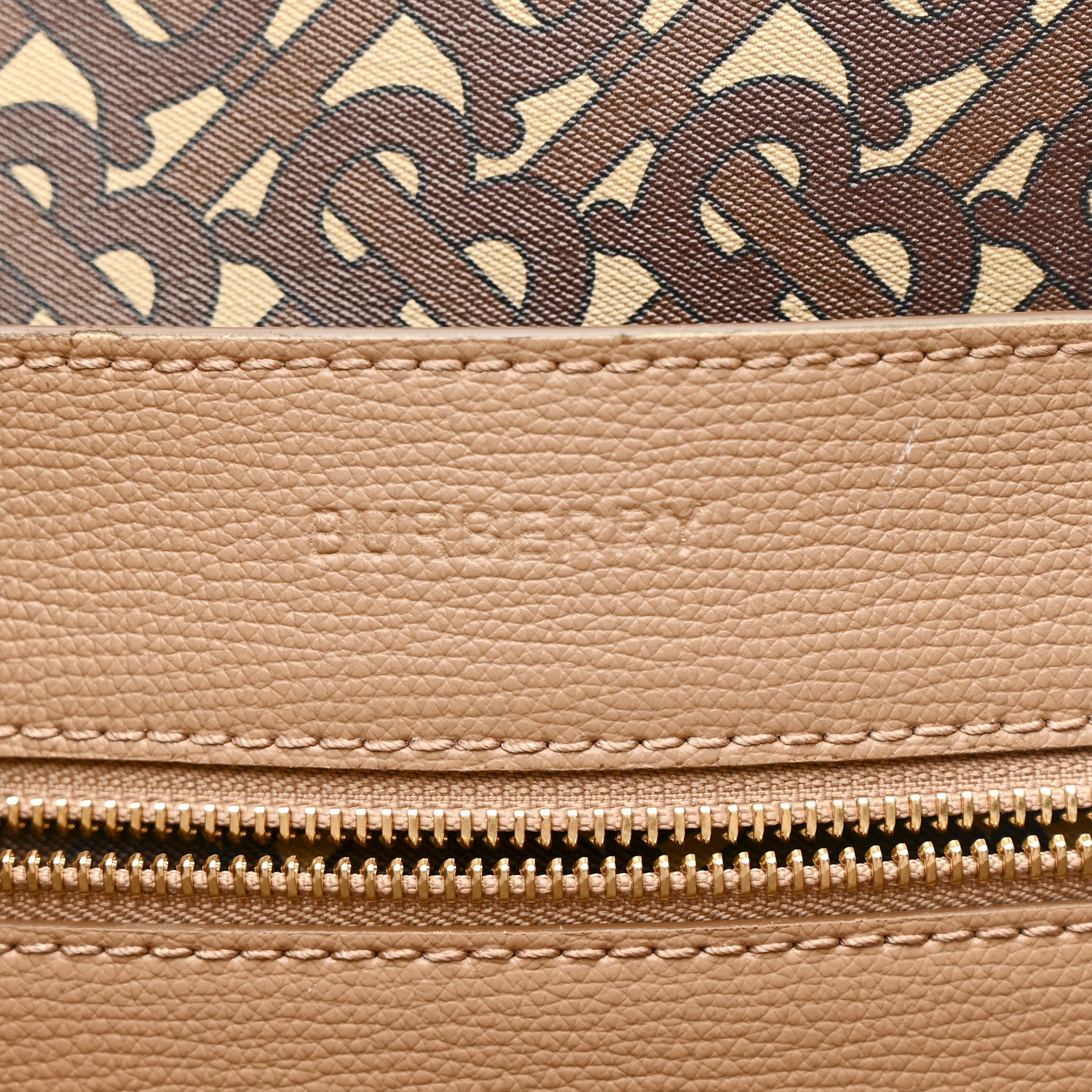 Burberry Calfskin TB Motif Embossed Medium Tote Camel 6 of 12