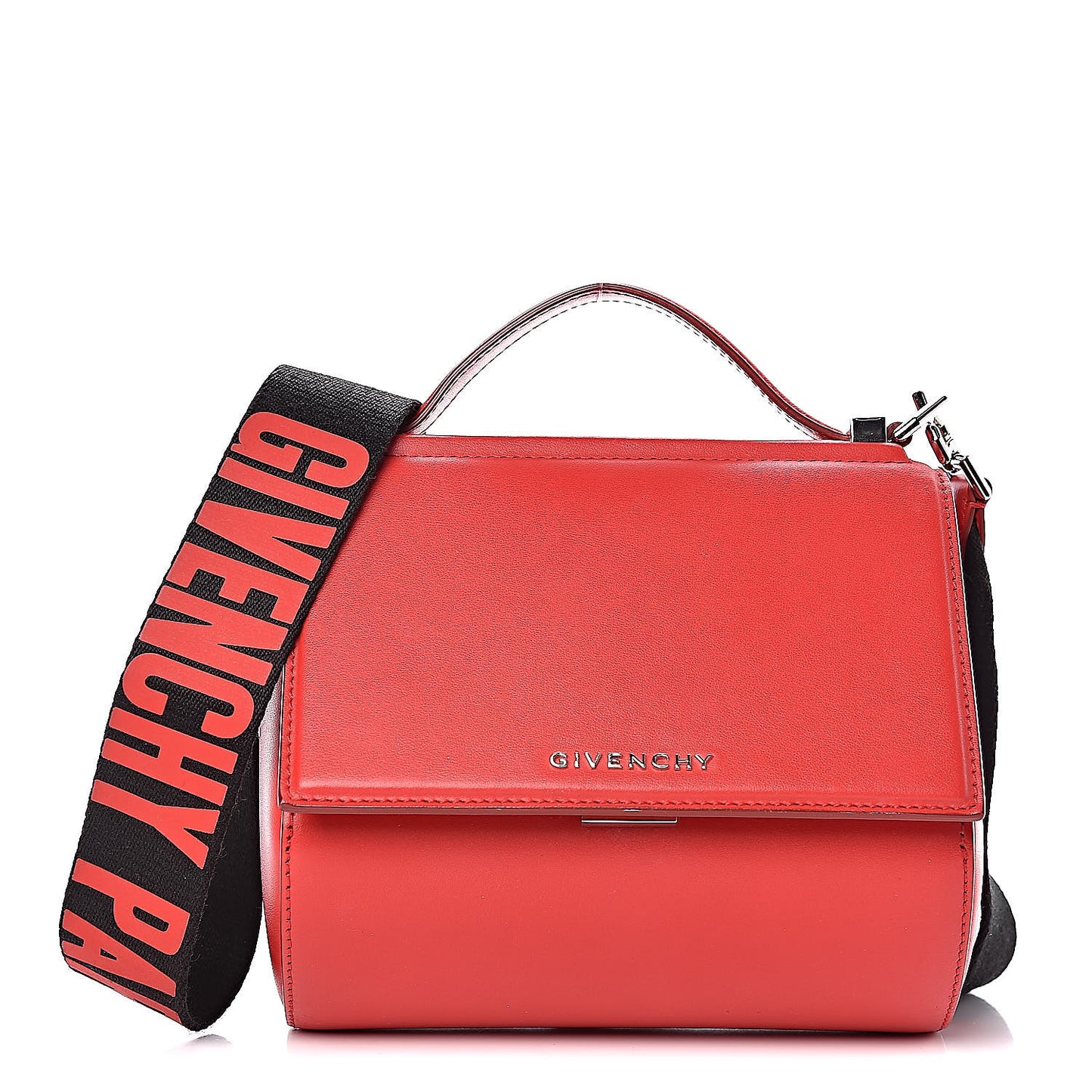 Calfskin Mini Pandora Box Logo Strap Crossbody Bag Medium Red
