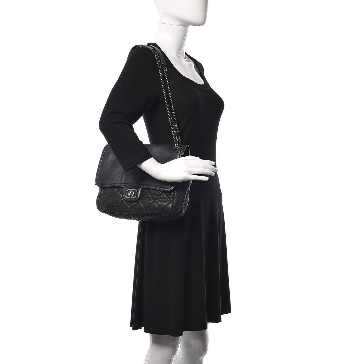 Iridescent Calfskin Medium In the Mix Flap Black