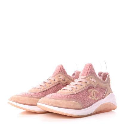 Chanel Fabric Calfskin Suede CC Womens Sneakers 38 Pink 3 of 7