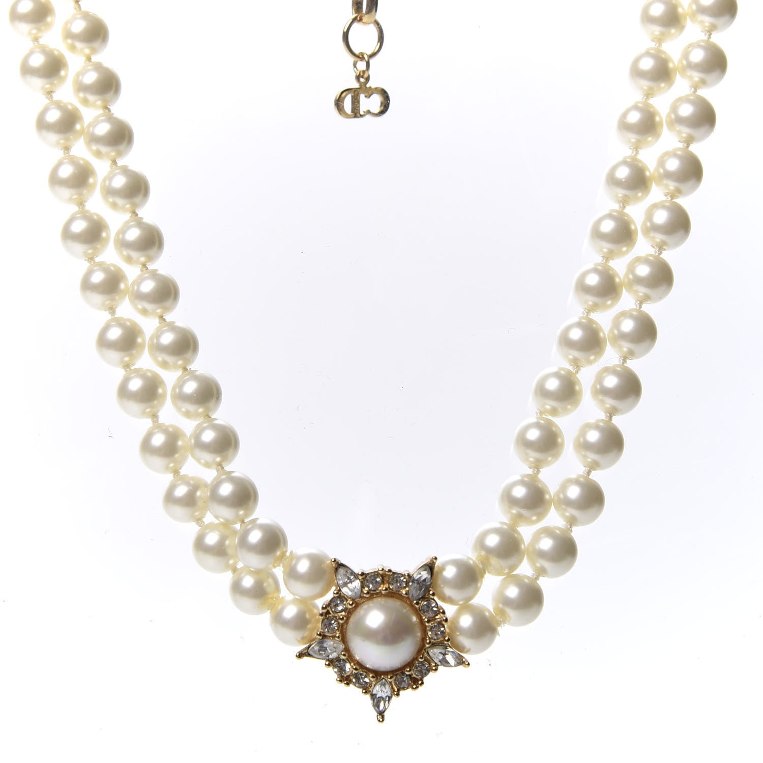 Christian Dior Pearl Crystal Necklace Gold 1 of 3