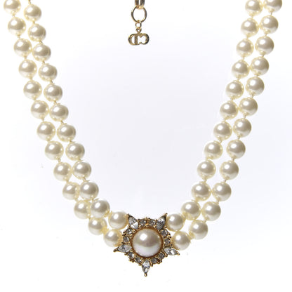 Christian Dior Pearl Crystal Necklace Gold 1 of 3