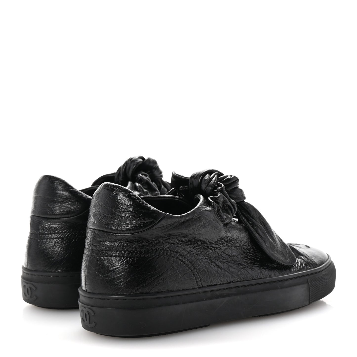 Crumpled Calfskin Womens CC Bow Sneakers 36.5 Black