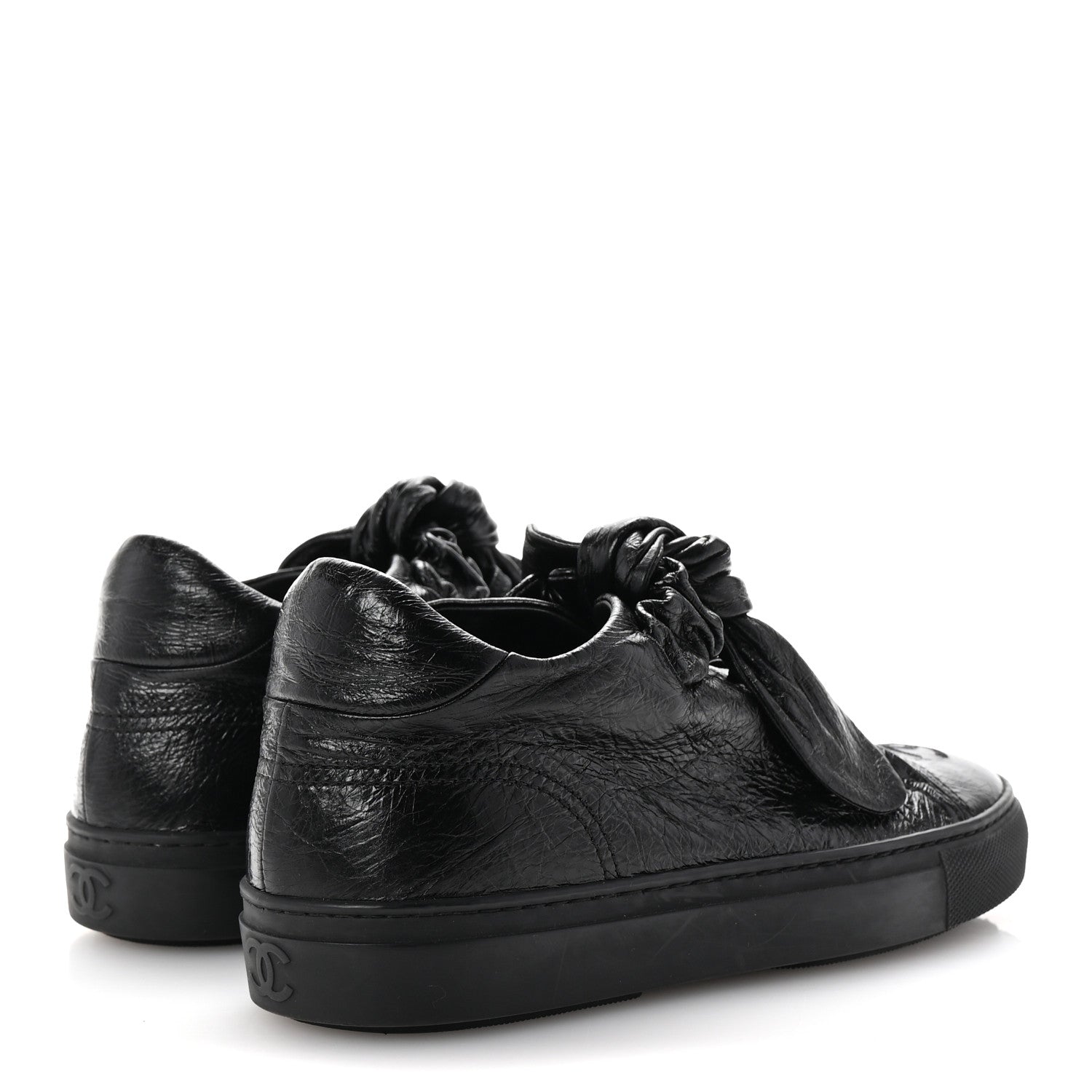 Chanel Crumpled Calfskin Womens CC Bow Sneakers 36.5 Black 5 of 9