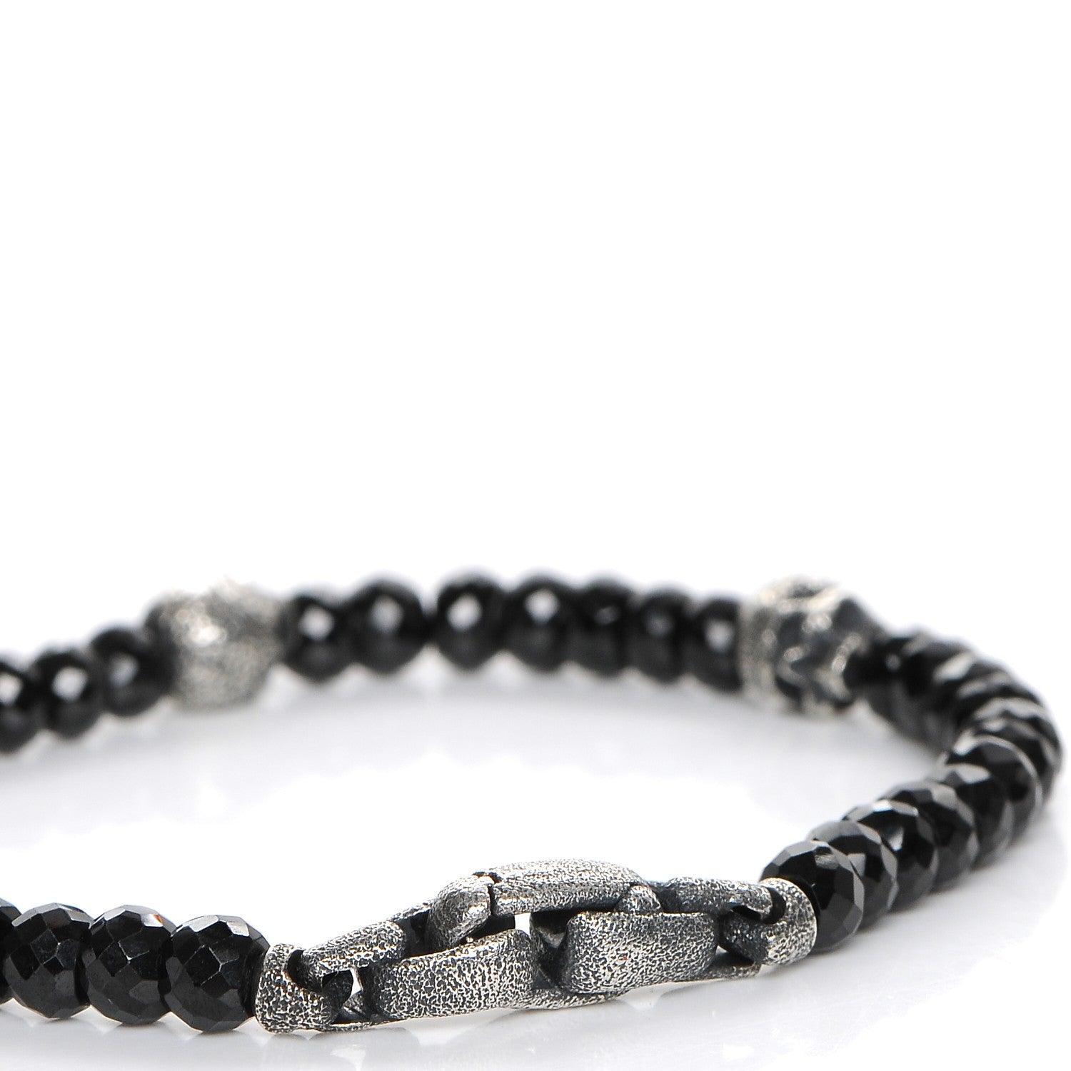 David Yurman Sterling Silver Black Spinel 5mm Spiritual Beads Skull Station Bracelet 6 of 7