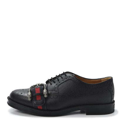 Gucci Calfskin Web Mens Queercore Brogue Derby Shoes 7 Black 1 of 12