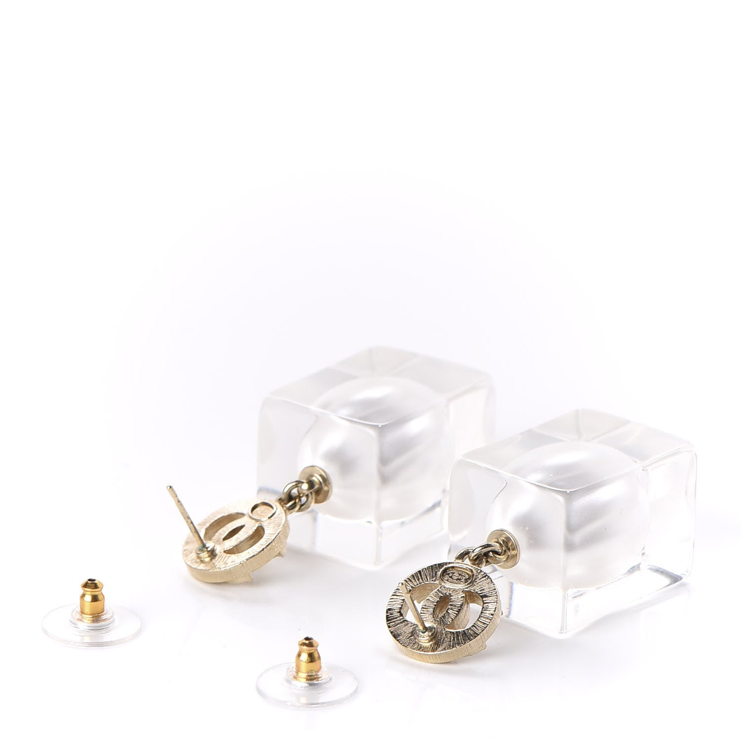 Chanel Crystal Pearl CC Drop Earrings Gold 3 of 4