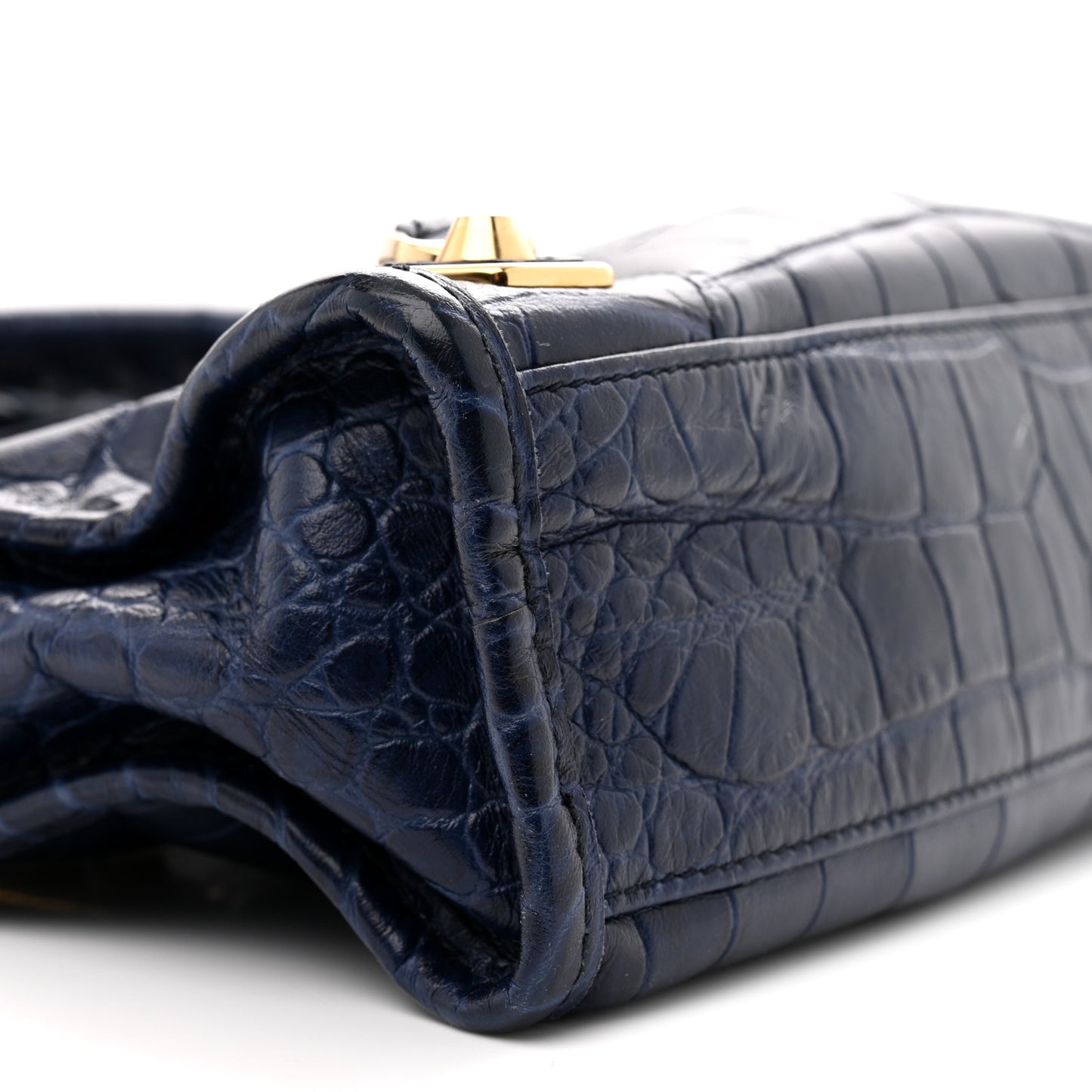 Calfskin Crocodile Embossed Gold Metallic Edge Hardware Mini City Bleu