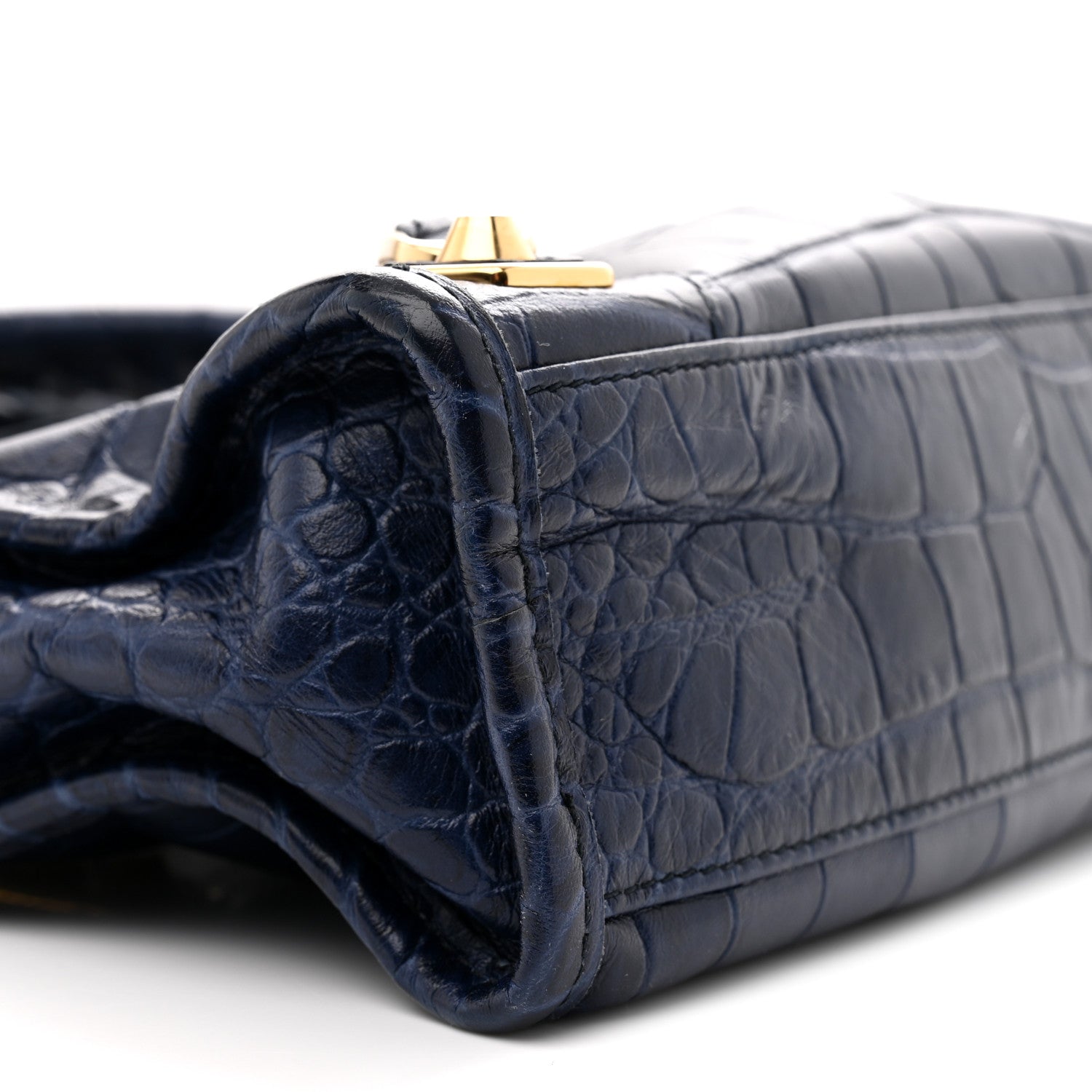 Balenciaga Calfskin Crocodile Embossed Gold Metallic Edge Hardware Mini City Bleu 10 of 13