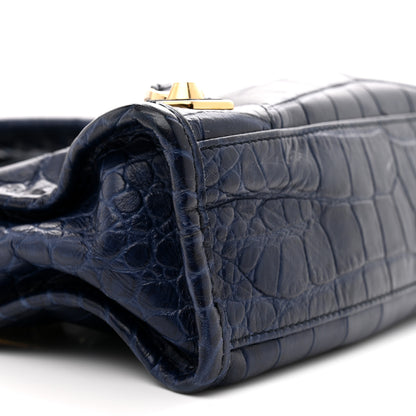Balenciaga Calfskin Crocodile Embossed Gold Metallic Edge Hardware Mini City Bleu 10 of 13