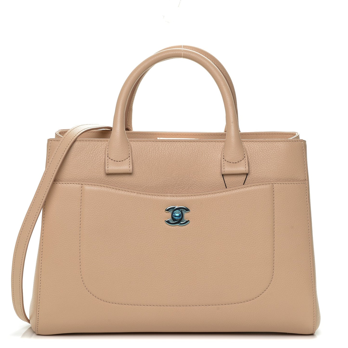 Grained Calfskin Small Neo Executive Shopper Tote Beige