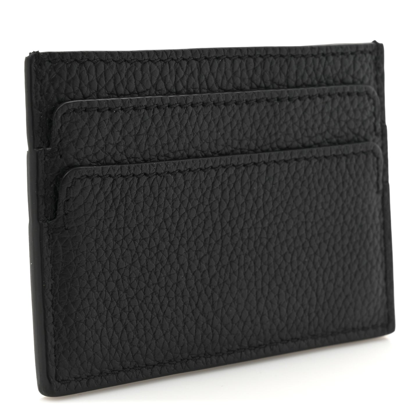 Grained Calfskin Skull Card Holder Black