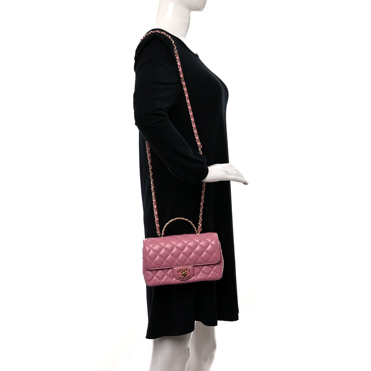 Lambskin Quilted Mini Strass On Top Flap Pink