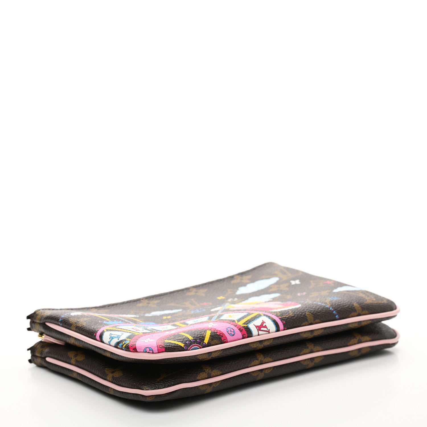 Louis Vuitton Monogram 2020 Christmas Animation Big Wheel Double Zip Pochette Rose Ballerine 4 of 9