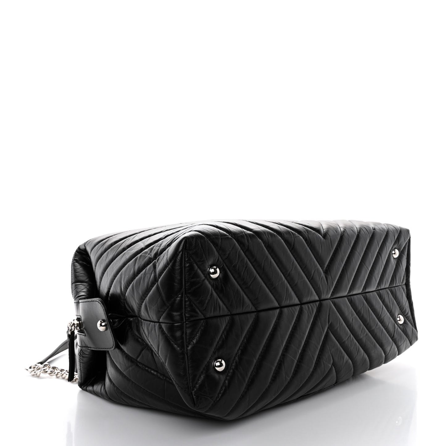Aged Calfskin Chevron Quilted Duffle Bag Black