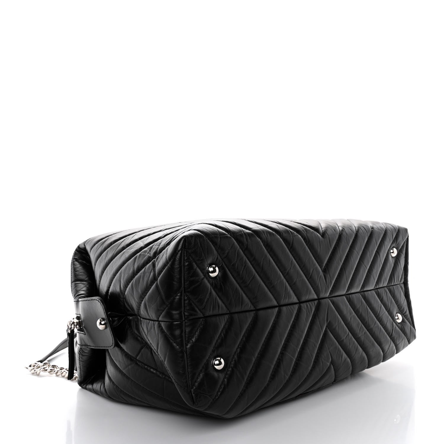 Chanel Aged Calfskin Chevron Quilted Duffle Bag Black 4 of 10