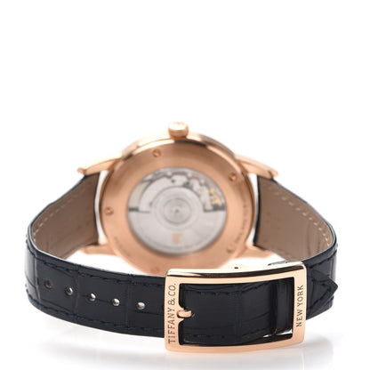 Tiffany 18K Rose Gold Alligator 40mm CT60 3-Hand Automatic Watch Blue 3 of 5