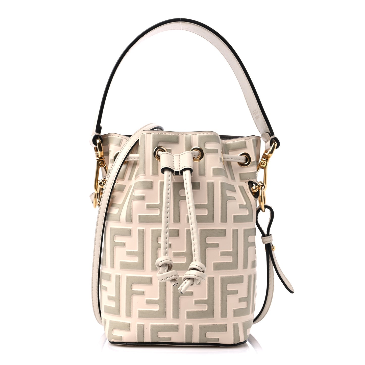 Vitello Liberty F is Fendi Bi-Color FF 1974 Embossed Mini Mon Tresor Bucket Bag Camelia Mandorlo