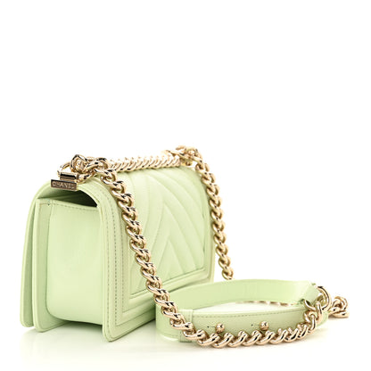 Chanel Caviar Chevron Quilted Small Boy Flap Light Green 3 of 10
