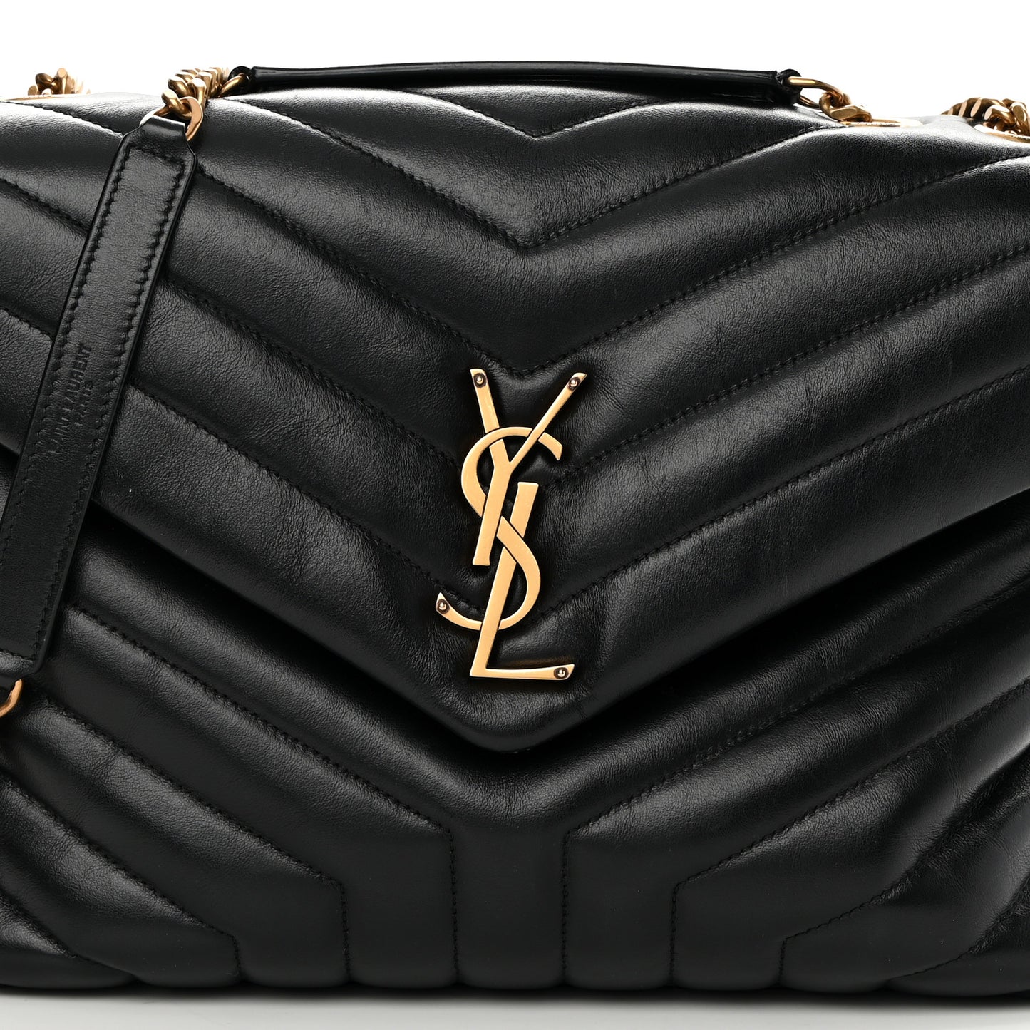 Calfskin Y Quilted Monogram Medium Loulou Chain Satchel Black