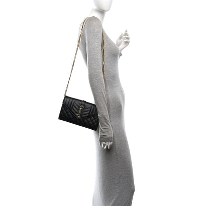 Saint Laurent Grain De Poudre Mixed Matelasse Triquilt Monogram Chain Wallet Black 2 of 10