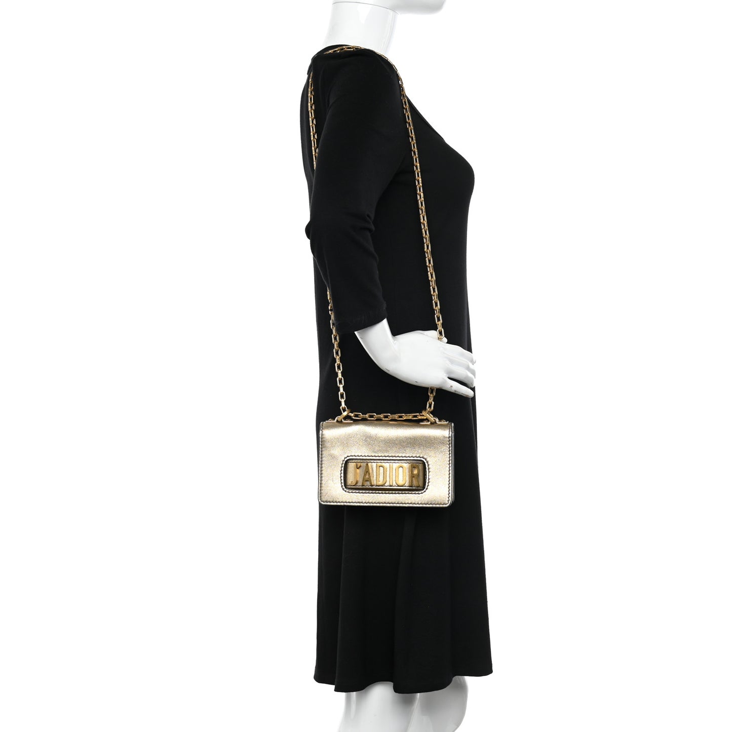 Metallic Calfskin J'Adior Mini Chain Flap Bag Gold
