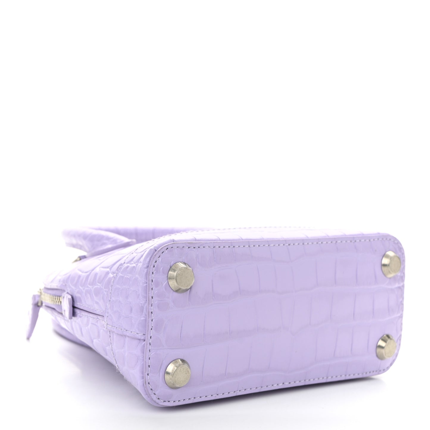 Shiny Calfskin Logo Crocodile Embossed XXS Ville Top Handle Bag Lilac White