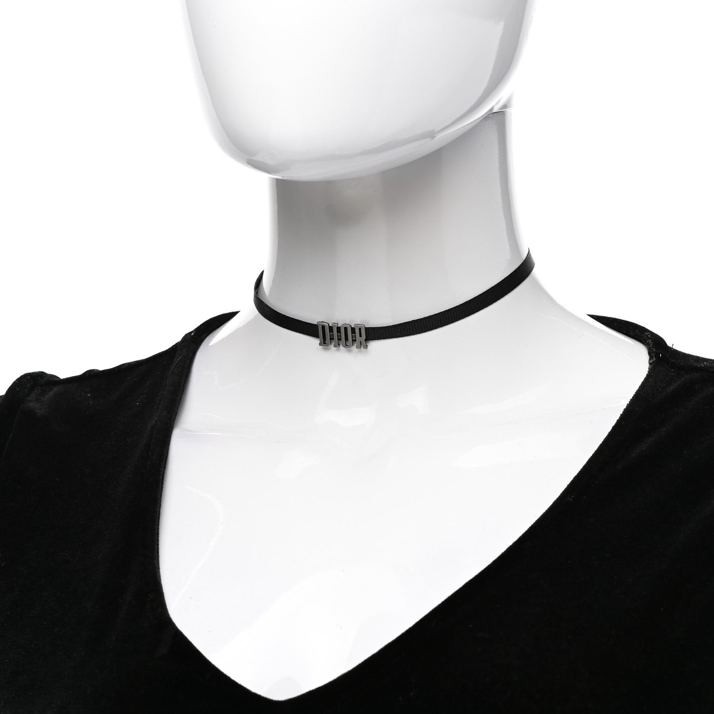 Grosgrain Ribbon Dior Logo Choker Necklace Black