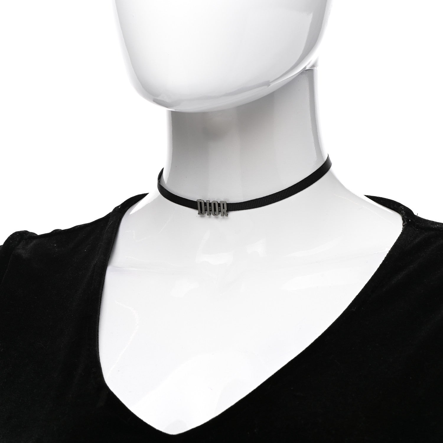 Christian Dior Grosgrain Ribbon Dior Logo Choker Necklace Black 2 of 4